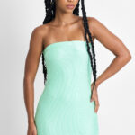 VESTIDO MAIA JADE: Vestido mini canelado sem alças verde claro.