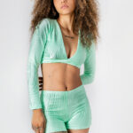 Conjunto verde menta canelado. Moda feminina elegante e confortável.